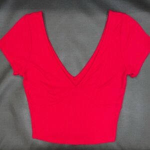 Red Deep V-Neck Crop Top